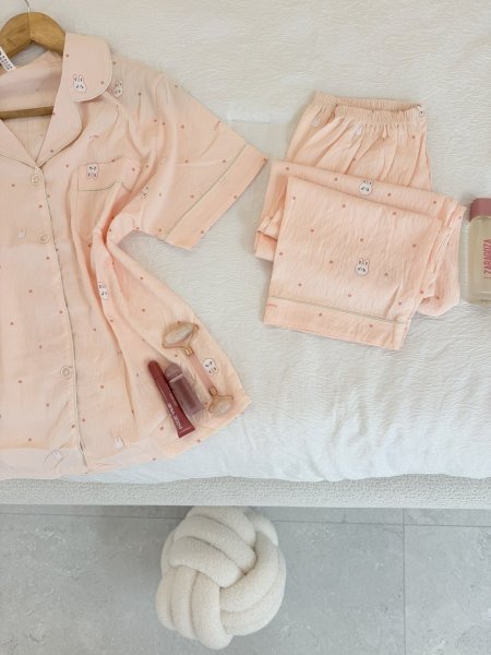 بيجامة زهري قلوب وارنوب نص كم