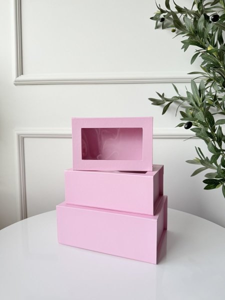 طقم صناديق كرتون مستطيل وجه شفاف 3 قطع