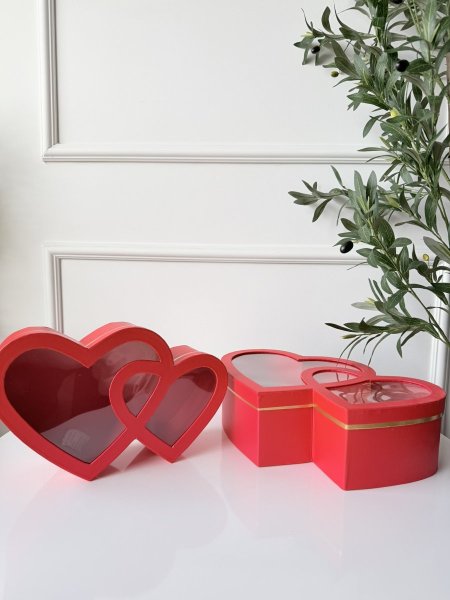 طقم صناديق كرتون  شكل قلبين قطعتين