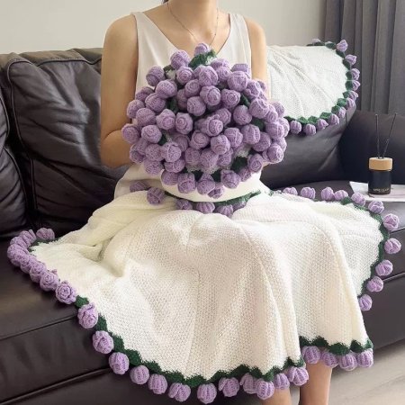 كروشية مفرش بوكيه الورد / شال الورد قطر 80 سم هاند ميد