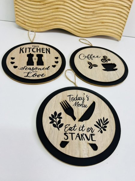 تعليقة خشب  COFFEE لون اسود وخشبي