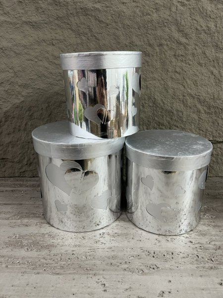 طقم صناديق 3 قطع داري فضي مع قلوب