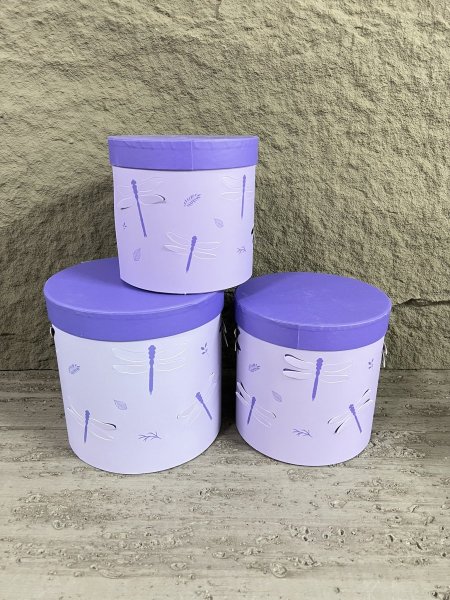 طقم صناديق 3 قطع دائري بنفسجي فراشات