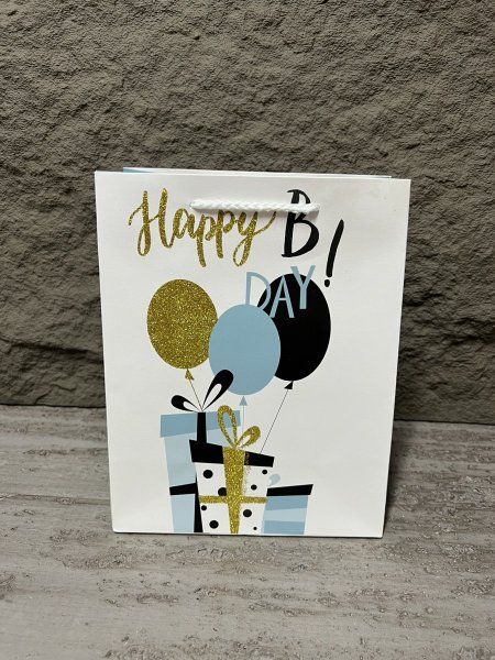 كيس هدايا عيد ميلاد ابيض وازرق وذهبي