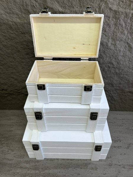 طقم صناديق خشب 3 قطع مع غطاء لون ابيض