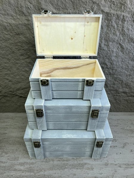 طقم صناديق خشب 3 قطع مع غطاء لون سكني