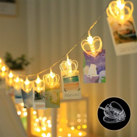 حبل ملاقط شكل قلب مضيئ  مكون من 20 ملقط