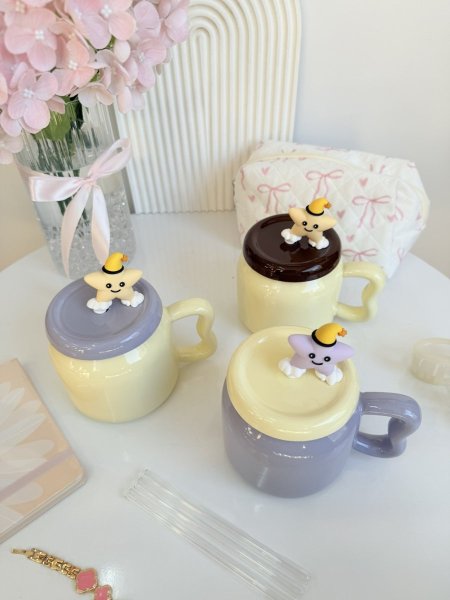 مج بورسلان غطاء نجمة مع شلمونة زجاج