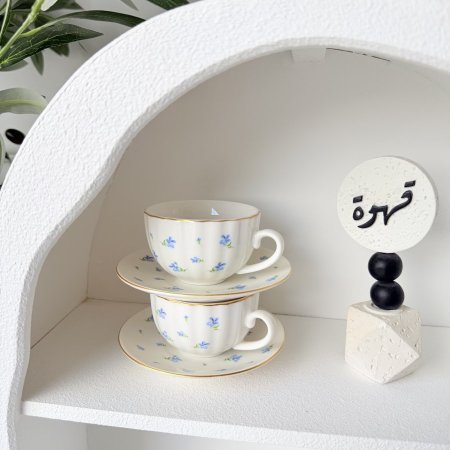 فنجان فرنسي ورد ازرق بسعر العرض جملة ومفرق