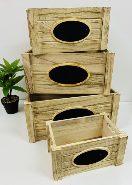 طقم صناديق خشب 4 قطع مستطيل مع لوح احجام كبيرة