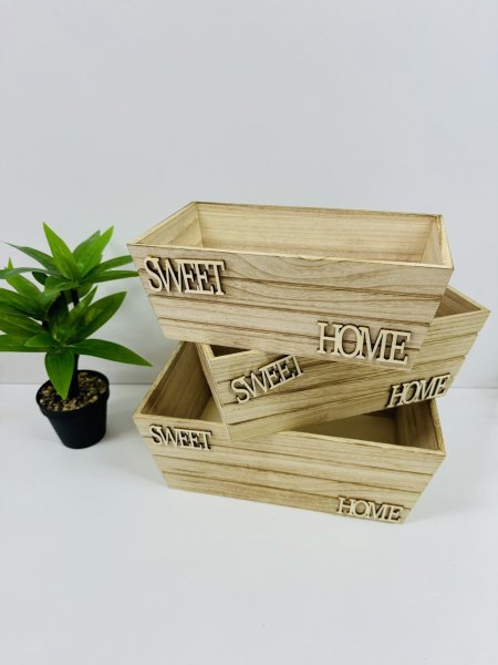 طقم صناديق خشب 3 قطع مستطيل