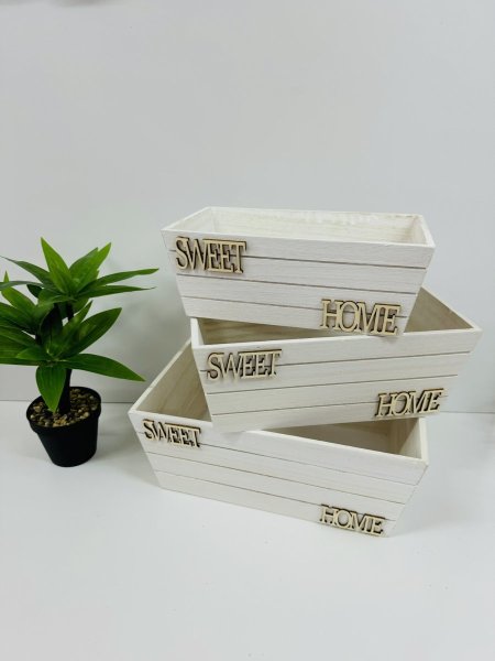 طقم صناديق خشب 3 قطع مستطيل