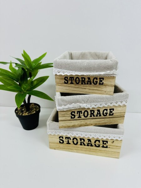 طقم صناديق خشب 3 قطع مربع