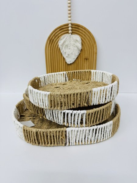 طقم صواني قش 3 قطع بيضاوي