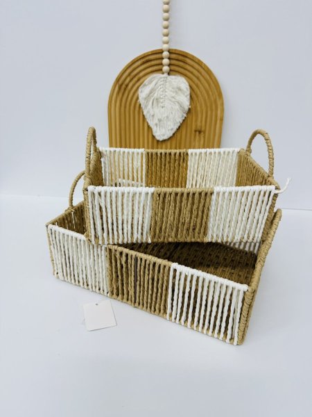 طقم سلات قش عدد 2 مع ايد مستطيل