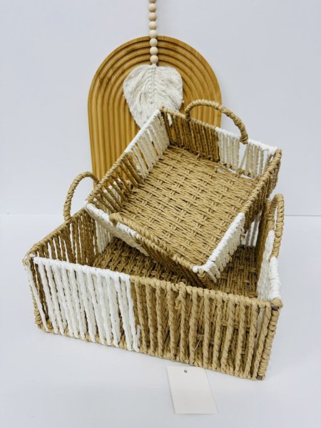 طقم سلات قش عدد 2 مع ايد مربع