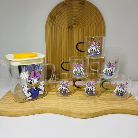 طقم ابريق مع 6 فناجين قهوة بطة بنفسجية