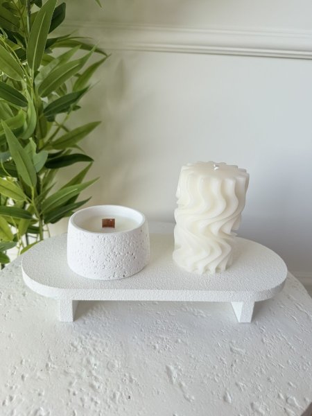 صحن ديكور خشبي ابيض