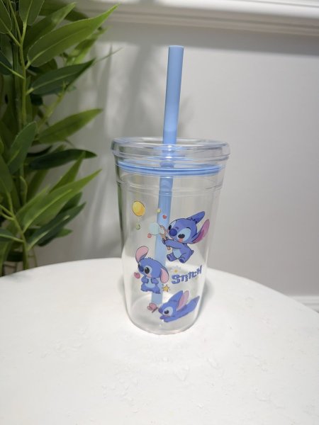 مج بلاستك شفاف مع شلمون ستيتش بالونات